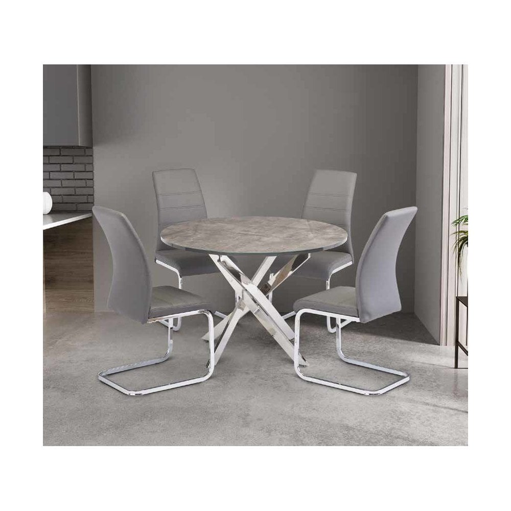 AUCKLAND GREY CEMENT/CHROME LEG ROUND 1.07M DINING TABLE