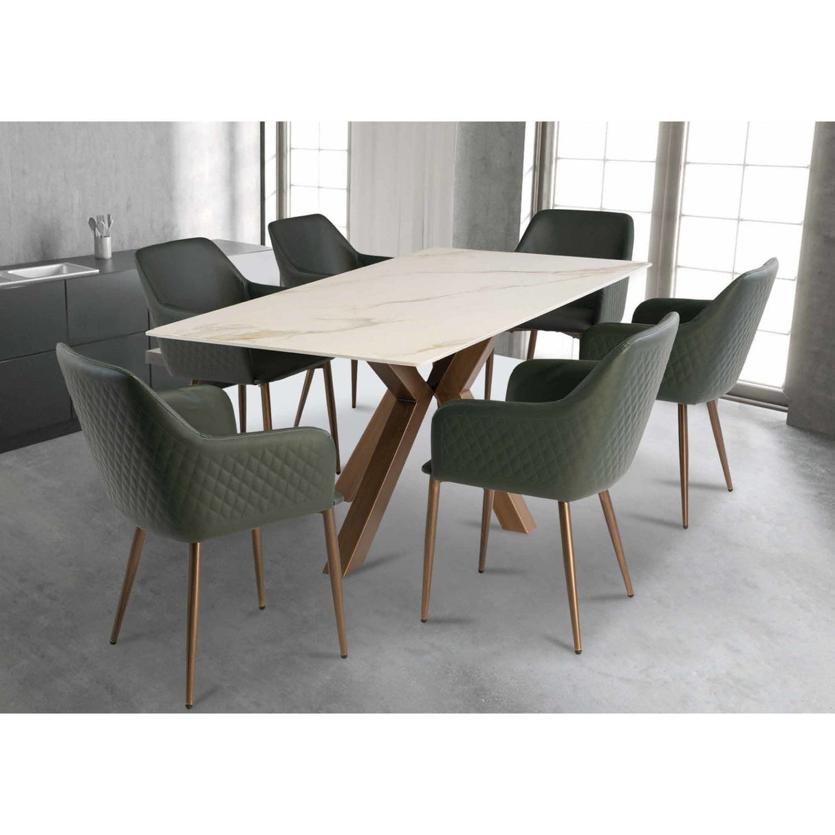 IOWA GOLD 1.8M DINING TABLE/BRUSHED BRASS LEG