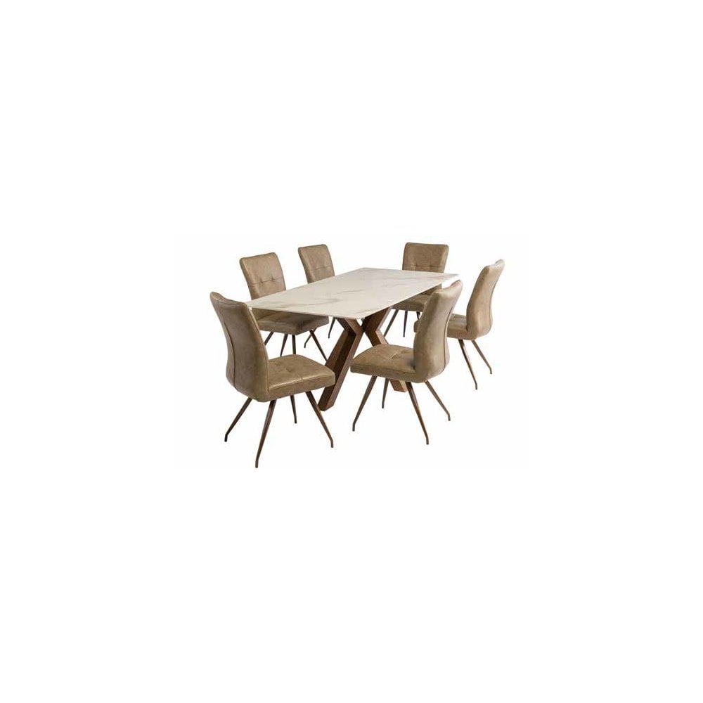 IOWA GOLD 1.8M DINING TABLE/BRUSHED BRASS LEG