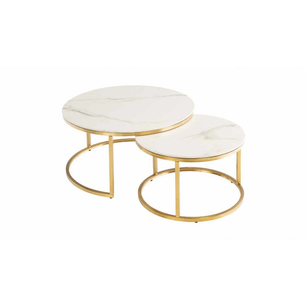 PALMA KASS GOLD/BRUSHED GOLD ROUND COFFEE TABLE SET