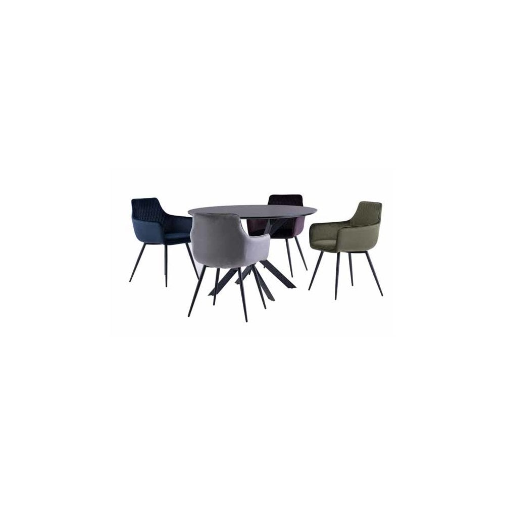 NAPLES MOONEY BLACK MARBLE EFFECT 1.2M ROUND DINING TABLE