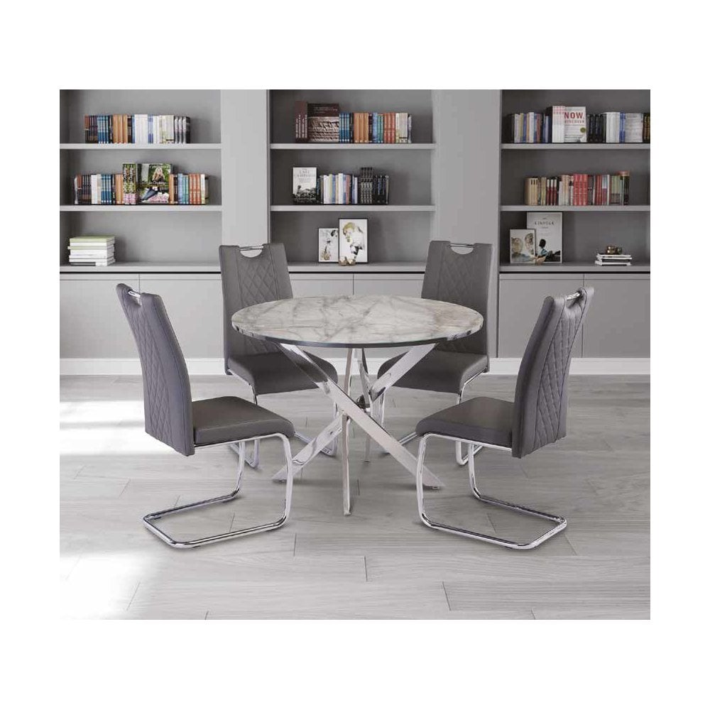 MUNICH GREY MARBLE/CHROME LEG 1.07M ROUND DINING TABLE