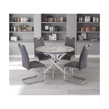 MUNICH GREY MARBLE/CHROME LEG 1.07M ROUND DINING TABLE
