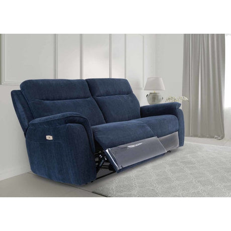 COPENHAGEN BLUE HERRINGBONE FABRIC ELECTRIC RECLINER 3-SEATER
