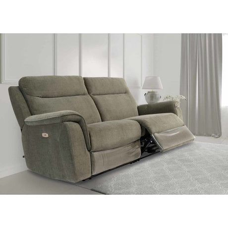 COPENHAGEN GREEN HERRINGBONE FABRIC ELECTRIC RECLINER 3-SEATER