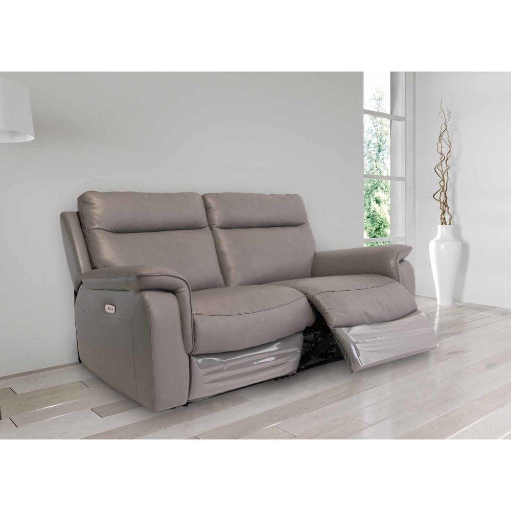 COPENHAGEN GREY LEATHER ELECTRIC RECLINER 3-SEATER