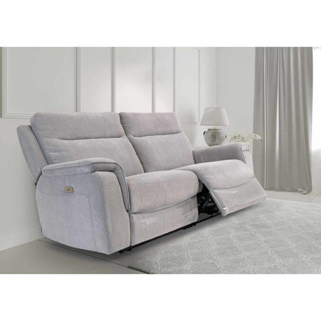 COPENHAGEN SILVER GREY HERRINGBONE FABRIC ELECTRIC RECLINER 3-SEATER