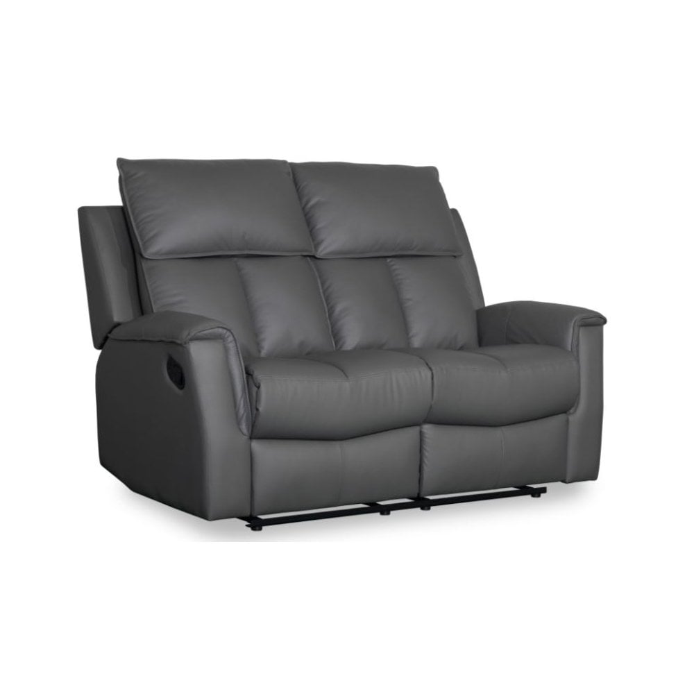 Bergamo Leather 2 Seater Recliner Sofa-Dark Grey
