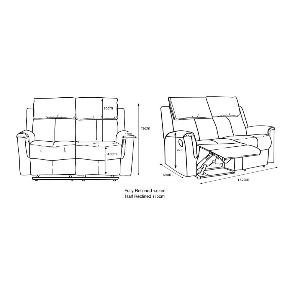 Bergamo Leather 2 Seater Recliner Sofa-Dark Grey