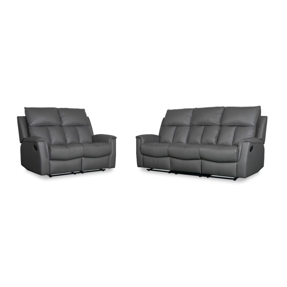 Bergamo Leather 2 Seater Recliner Sofa-Dark Grey