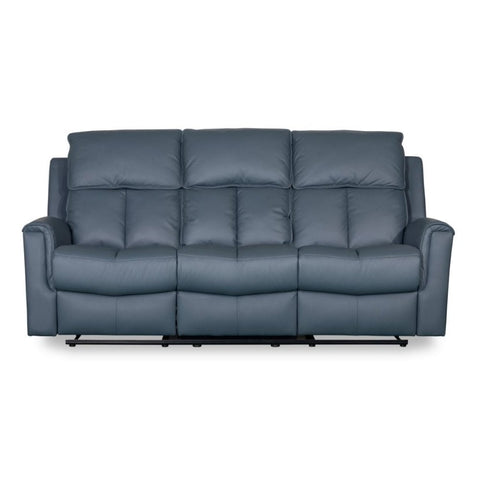 Bergamo Leather 3 Seater Recliner Sofa-Blue Grey