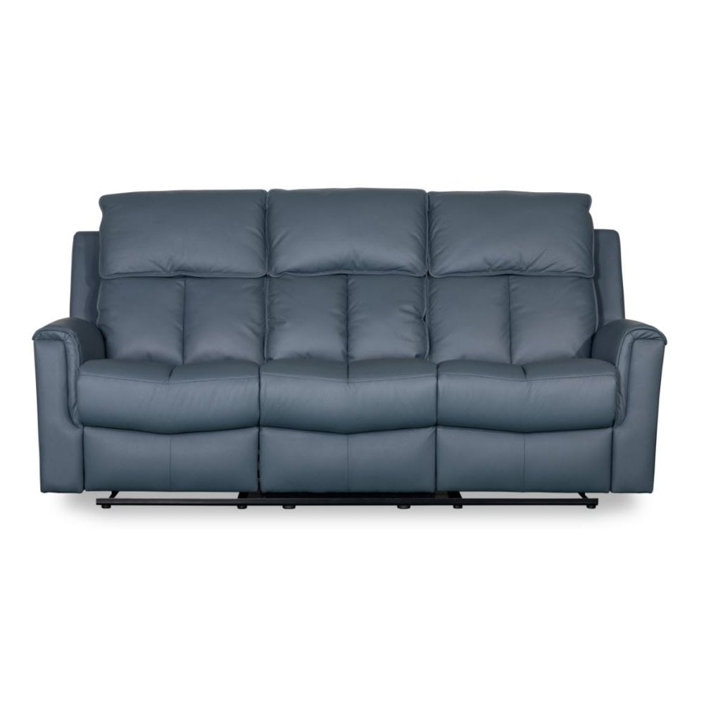 Bergamo Leather 3 Seater Recliner Sofa-Blue Grey