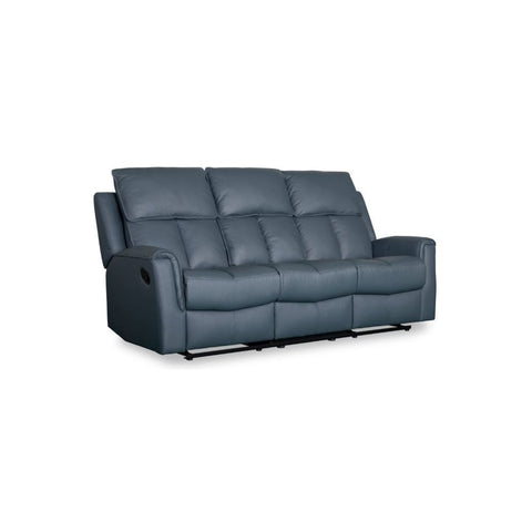 Bergamo Leather 3 Seater Recliner Sofa-Blue Grey