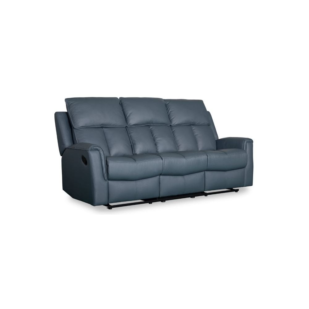 Bergamo Leather 3 Seater Recliner Sofa-Blue Grey