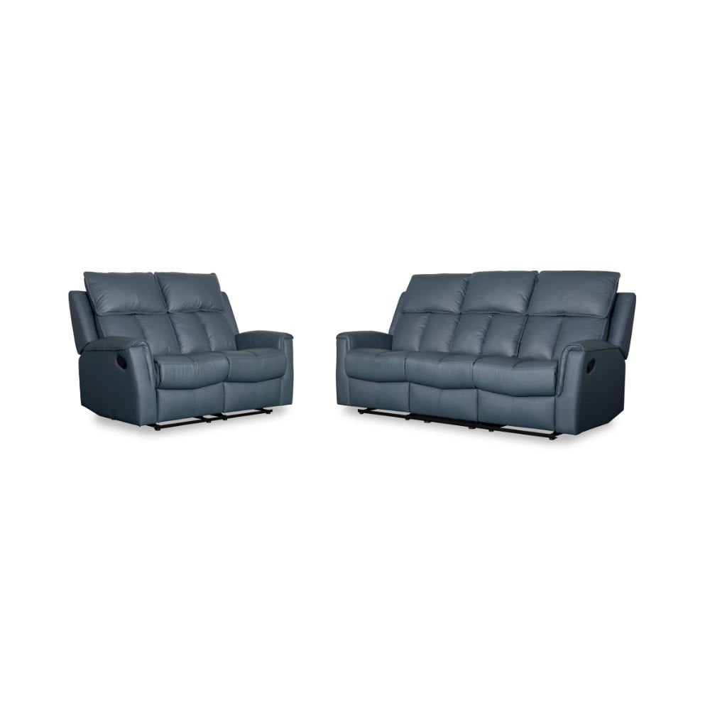 Bergamo Leather 3 Seater Recliner Sofa-Blue Grey