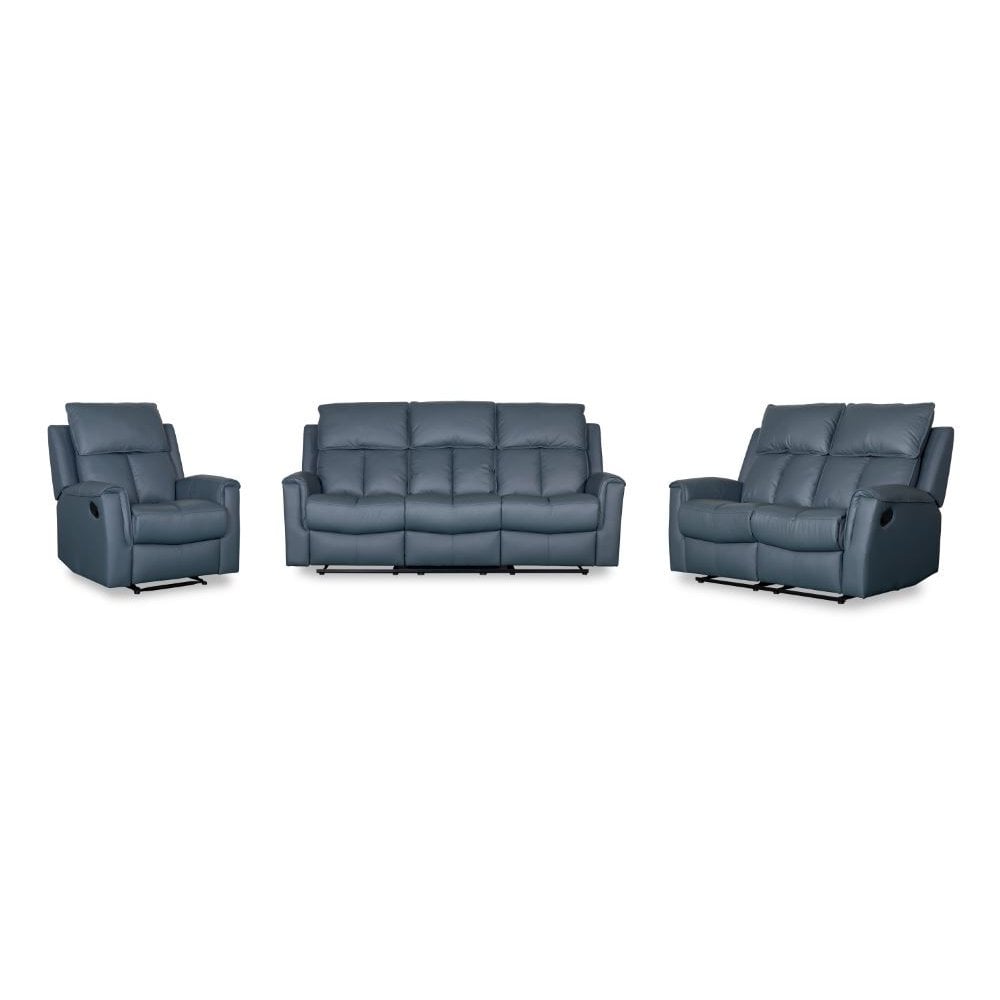 Bergamo Leather 3 Seater Recliner Sofa-Blue Grey