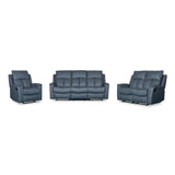 Bergamo Leather 3 Seater Recliner Sofa-Blue Grey