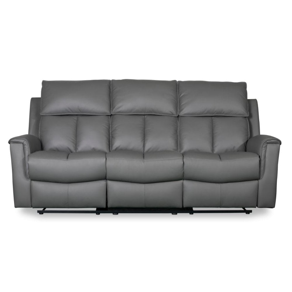 Bergamo Leather 3 Seater Recliner Sofa-Dark Grey