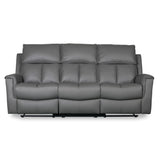 Bergamo Leather 3 Seater Recliner Sofa-Dark Grey
