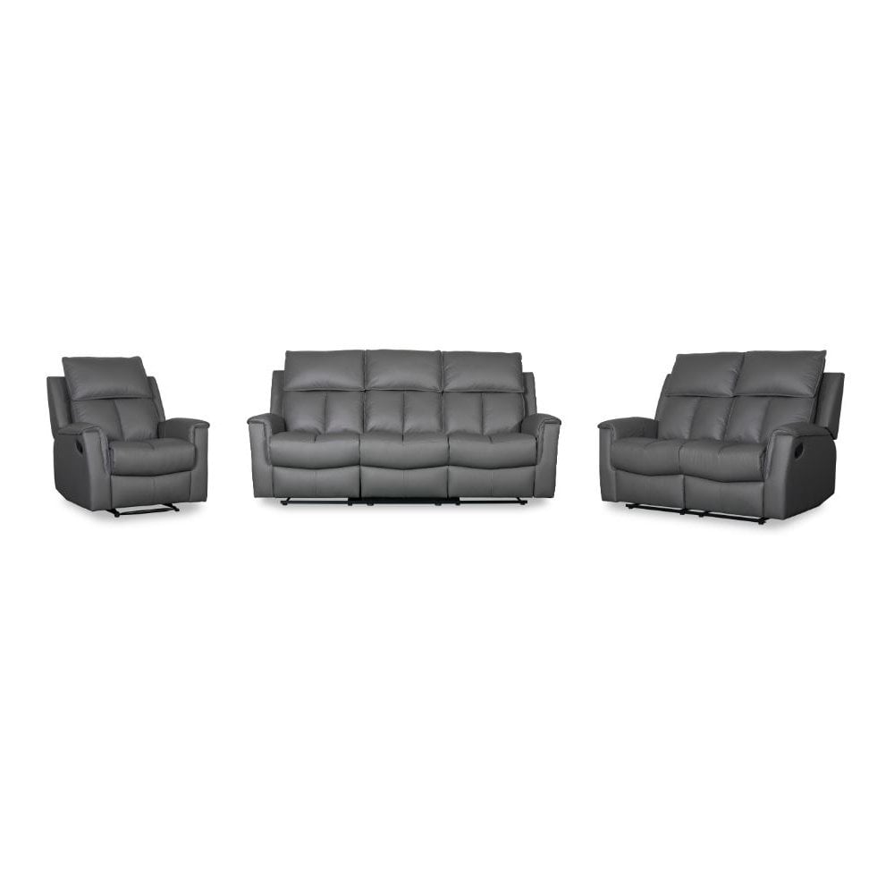 Bergamo Leather 3 Seater Recliner Sofa-Dark Grey