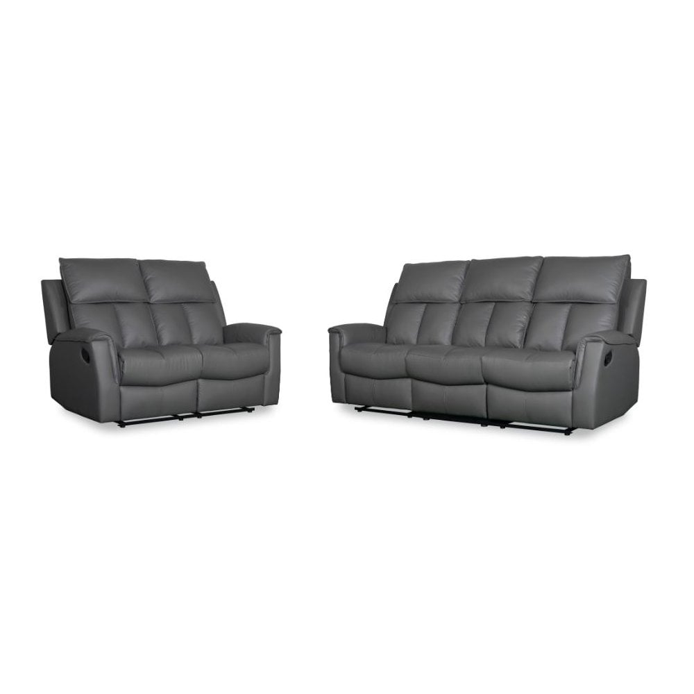 Bergamo Leather 3 Seater Recliner Sofa-Dark Grey