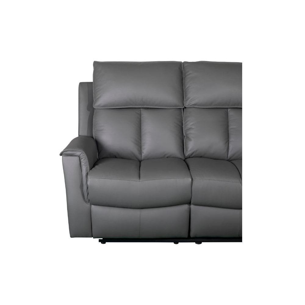 Bergamo Leather 3 Seater Recliner Sofa-Dark Grey