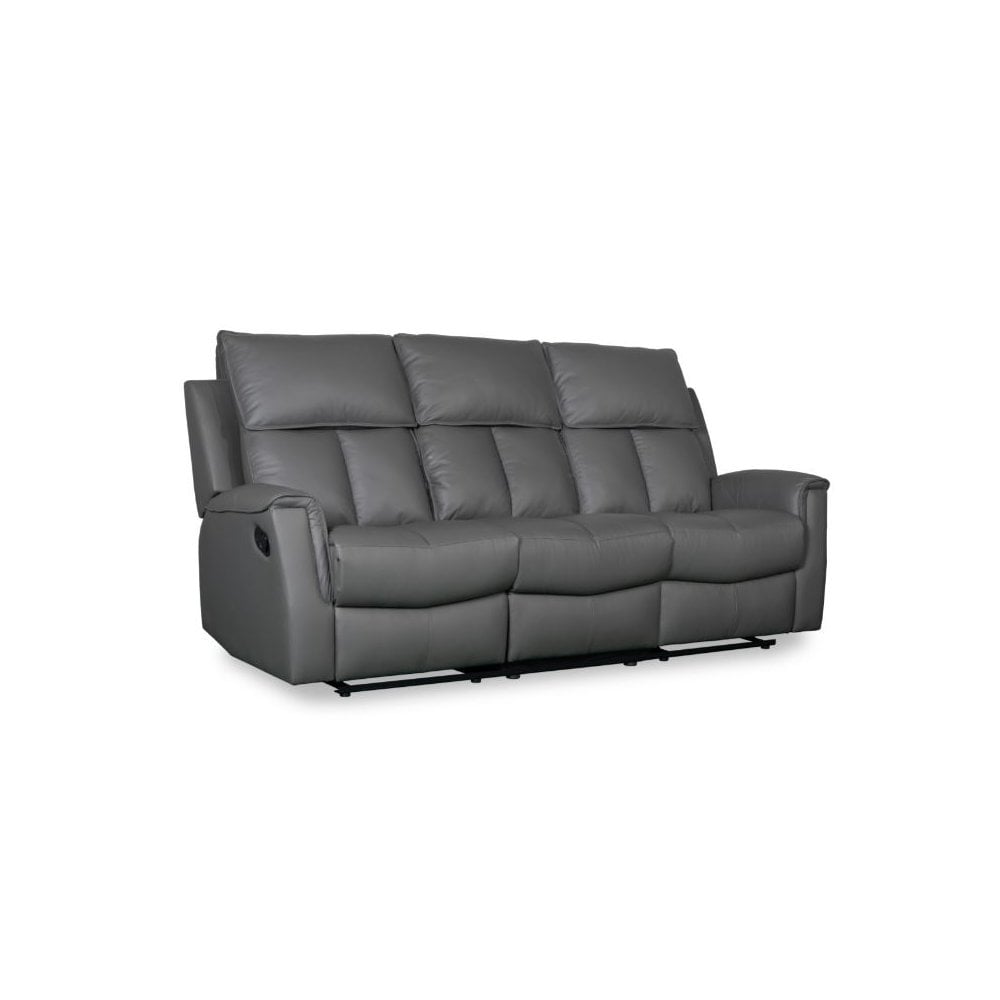 Bergamo Leather 3 Seater Recliner Sofa-Dark Grey