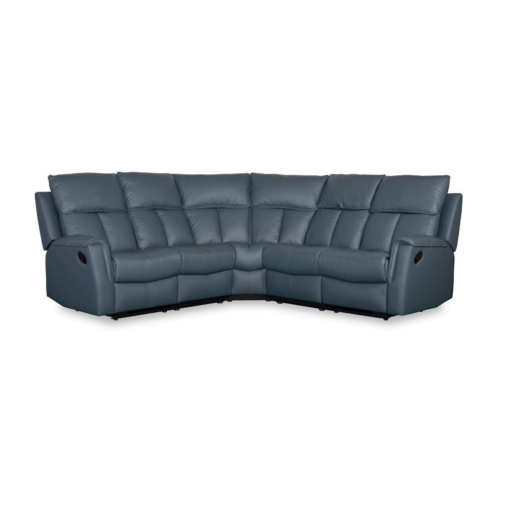 Bergamo Leather Recliner Corner Sofa-Blue Grey