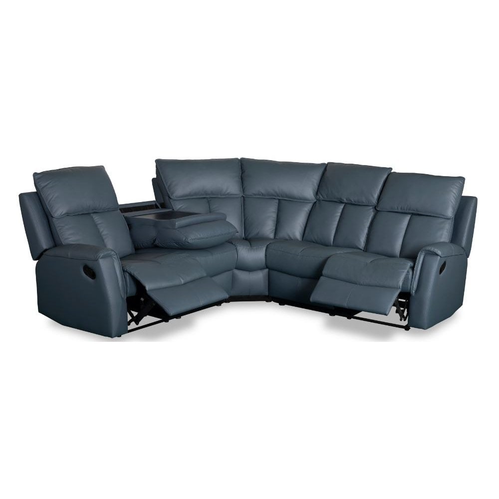 Bergamo Leather Recliner Corner Sofa-Blue Grey