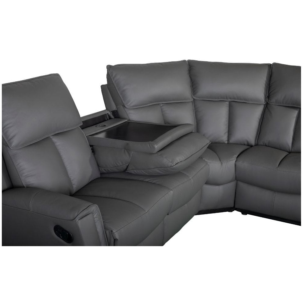 Bergamo Leather Recliner Corner Sofa-Dark Grey