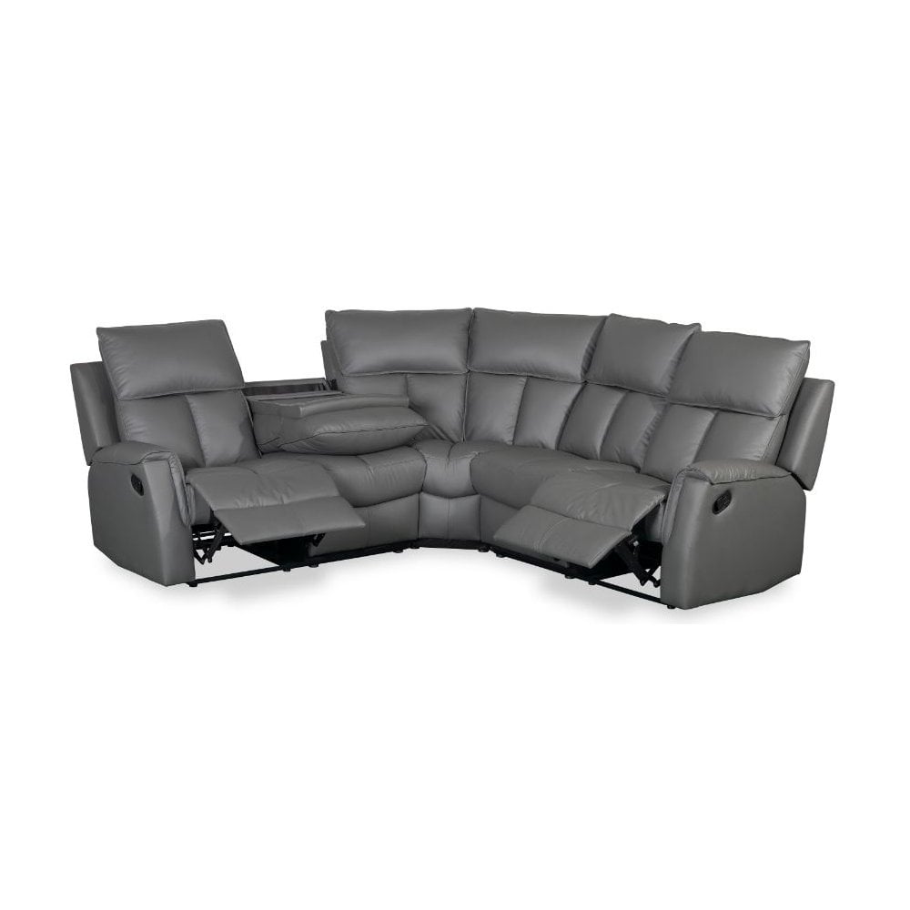 Bergamo Leather Recliner Corner Sofa-Dark Grey