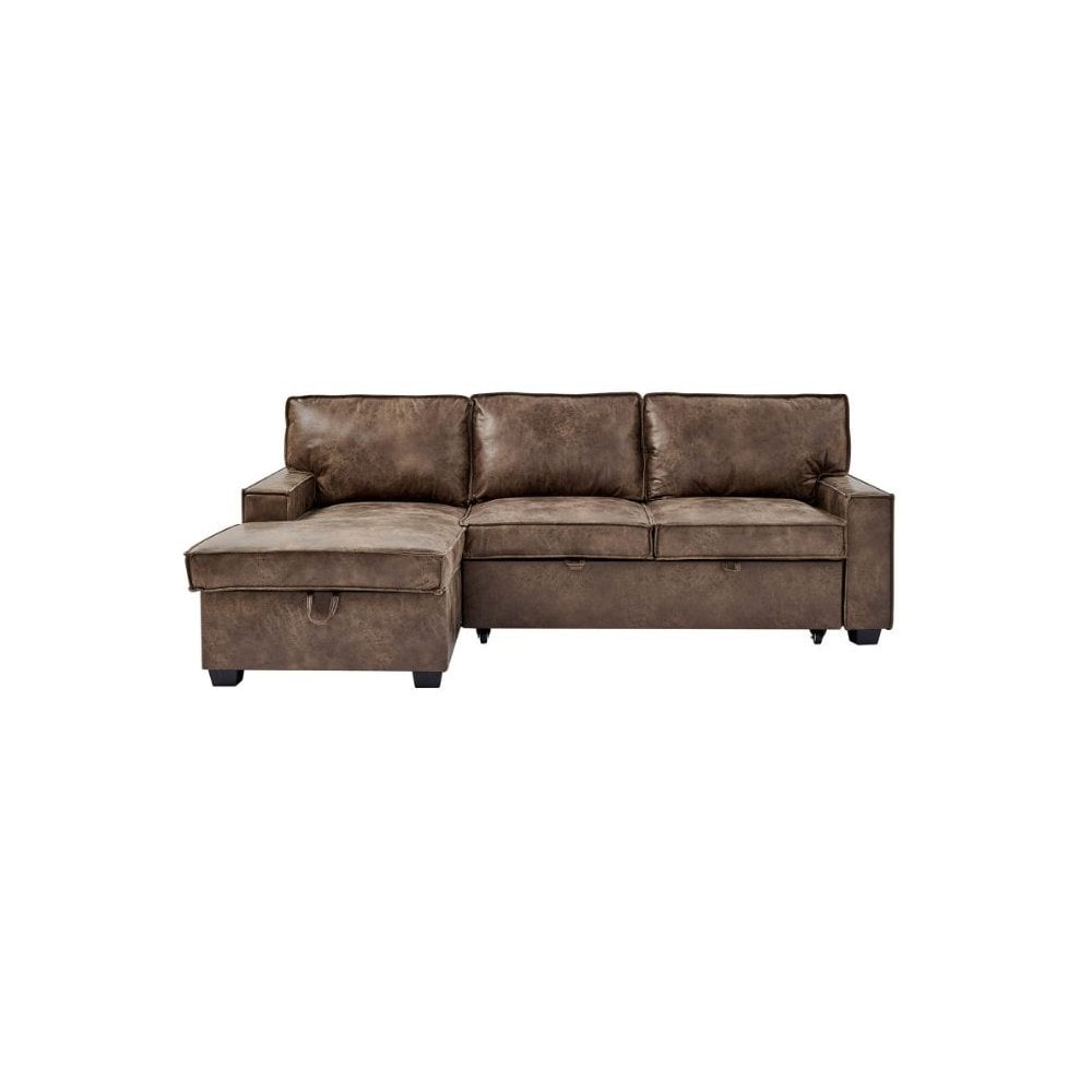 Havar Corner Sofa with Pull Out Sofa Bed & Storage - Brown Leather Aire (Left)