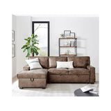 Havar Corner Sofa with Pull Out Sofa Bed & Storage - Brown Leather Aire (Left)