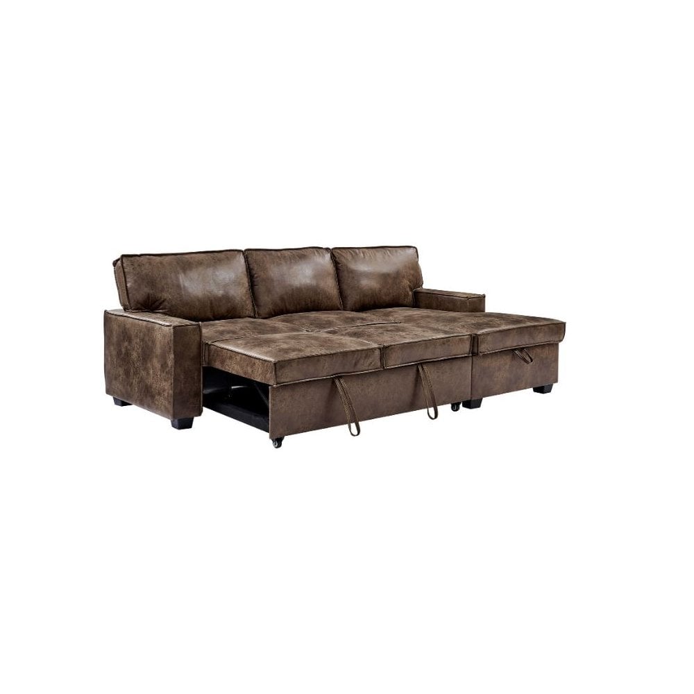 Havar Corner Sofa with Pull Out Sofa Bed & Storage - Brown Leather Aire (Left)
