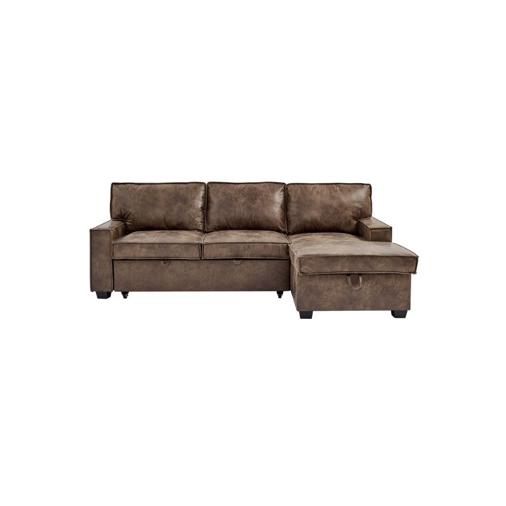 Havar Corner Sofa with Pull Out Sofa Bed & Storage - Brown Leather Aire (Right)