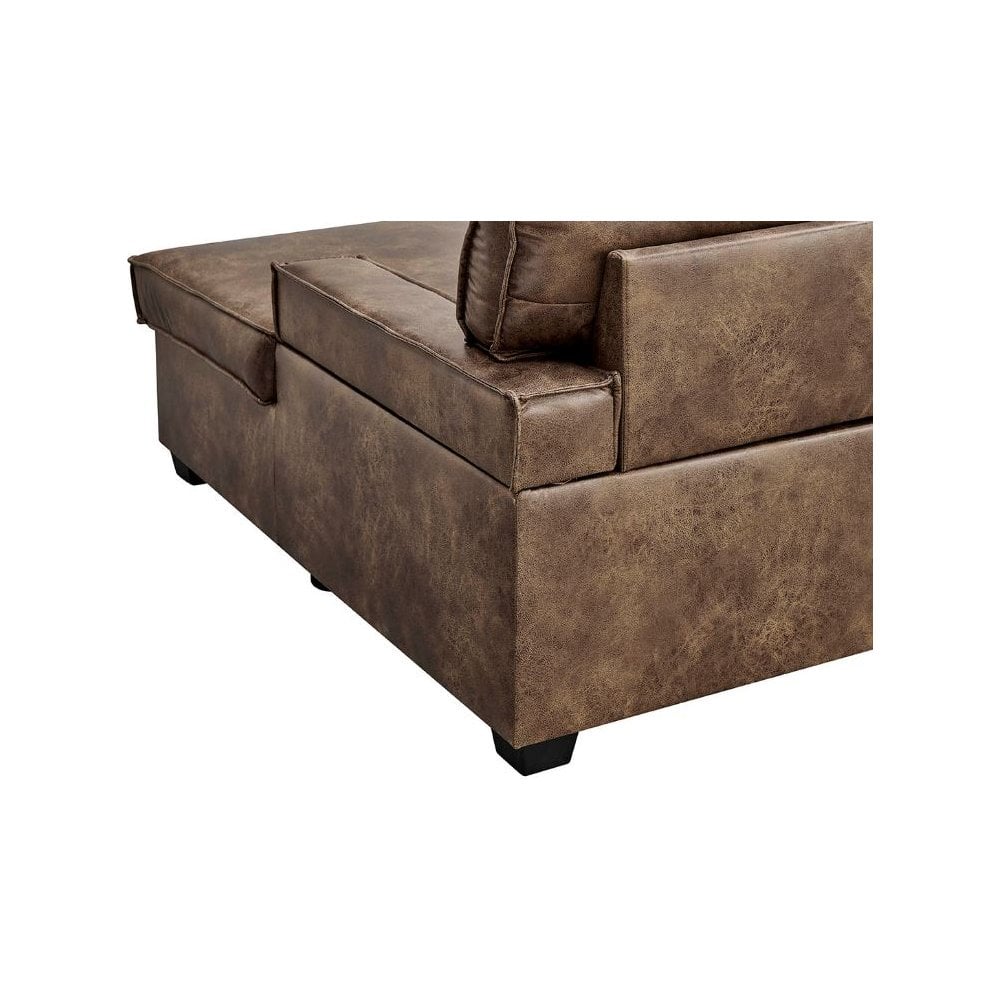 Havar Corner Sofa with Pull Out Sofa Bed & Storage - Brown Leather Aire (Right)