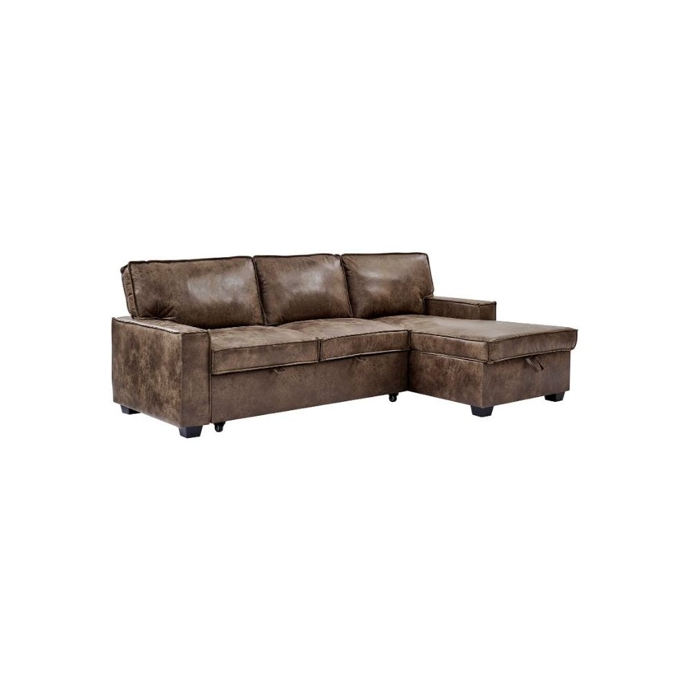 Havar Corner Sofa with Pull Out Sofa Bed & Storage - Brown Leather Aire (Right)