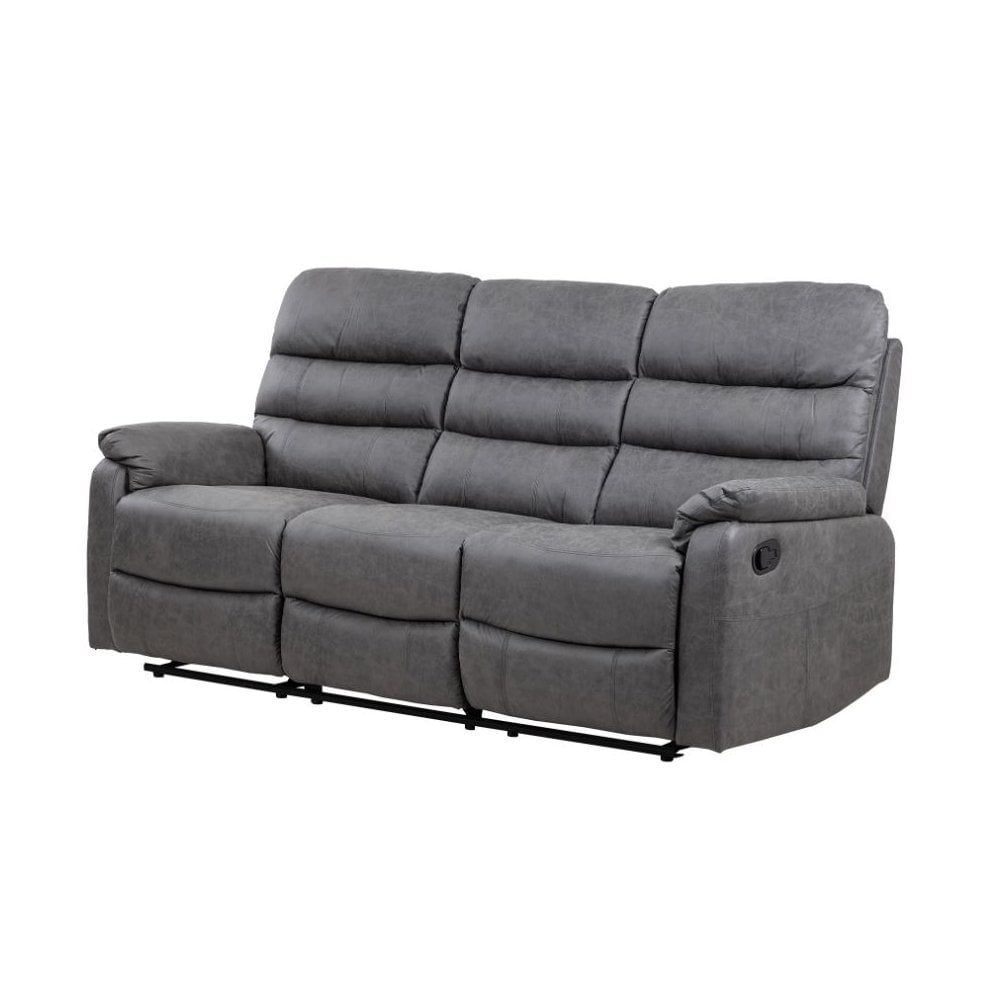 Taylor 3 Seater Recliner-Leather Air-Antique Grey Rub Off