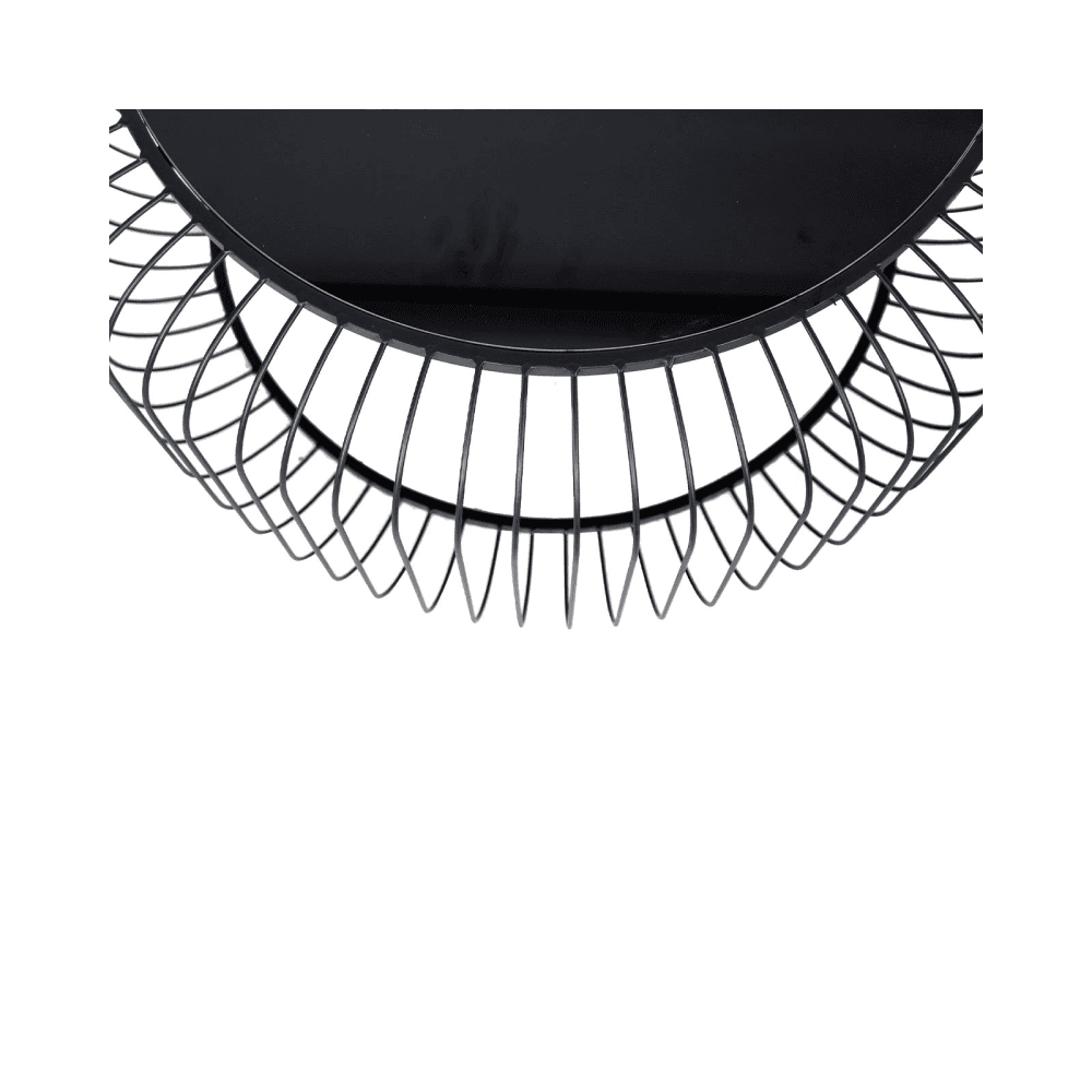 Set of 2 Black Metal Coffee Table with Black Glass Top