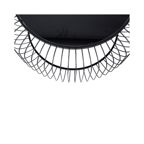 Set of 2 Black Metal Coffee Table with Black Glass Top