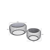 Set of 2 Black Metal Coffee Table with Black Glass Top