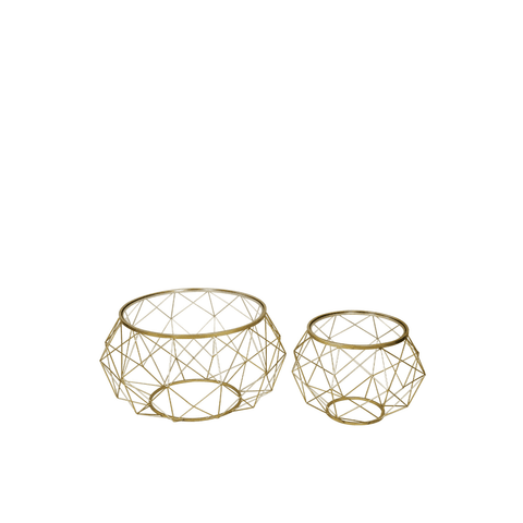 Set of 2 Gold Metal Mesh Coffee Table with Glass Top