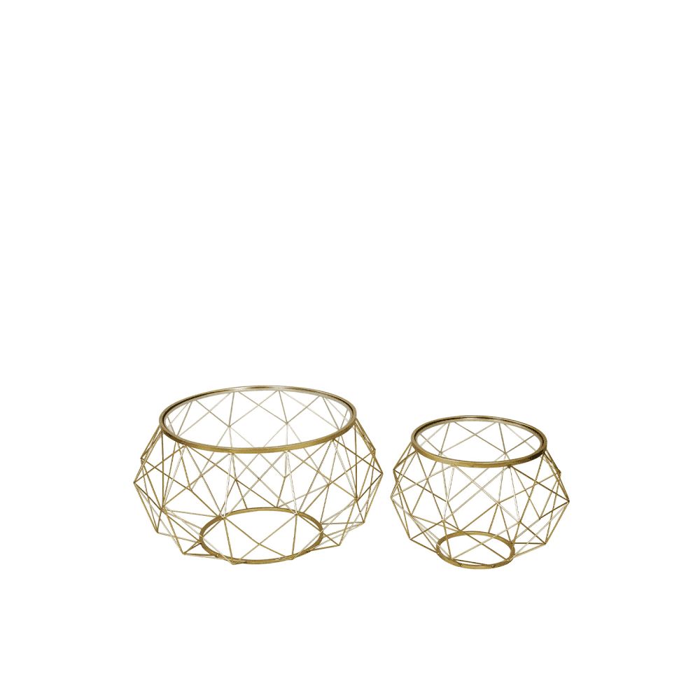 Set of 2 Gold Metal Mesh Coffee Table with Glass Top