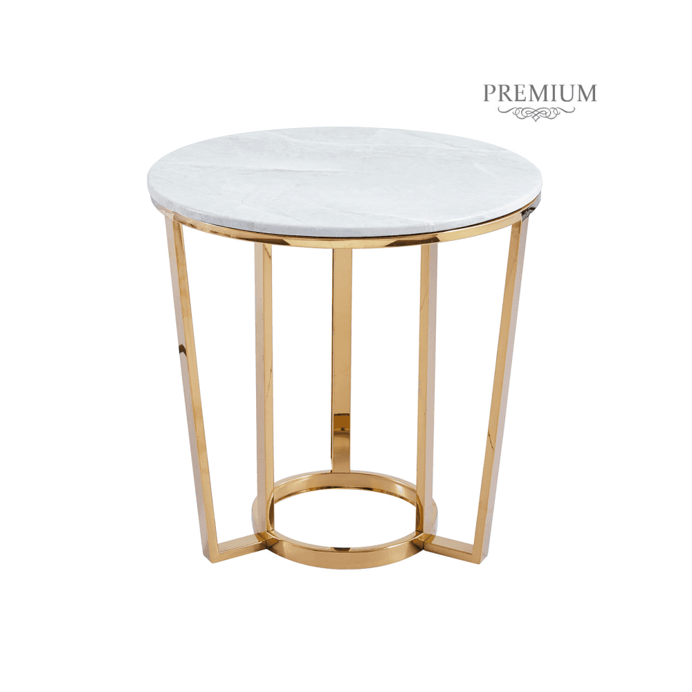 60cm Round Gold End Table with White Faux Marble Top - 2 Parts