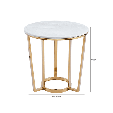 60cm Round Gold End Table with White Faux Marble Top - 2 Parts