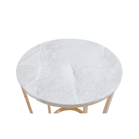 60cm Round Gold End Table with White Faux Marble Top - 2 Parts