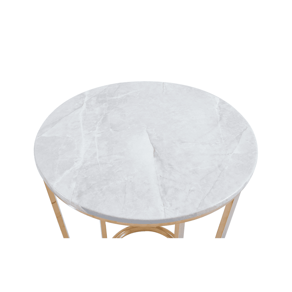 60cm Round Gold End Table with White Faux Marble Top - 2 Parts
