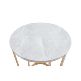 60cm Round Gold End Table with White Faux Marble Top - 2 Parts