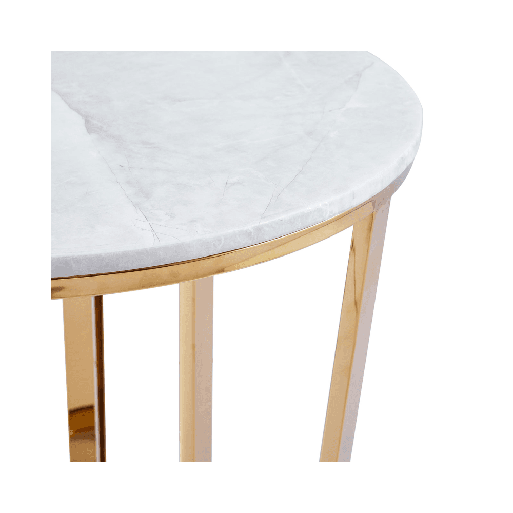 60cm Round Gold End Table with White Faux Marble Top - 2 Parts