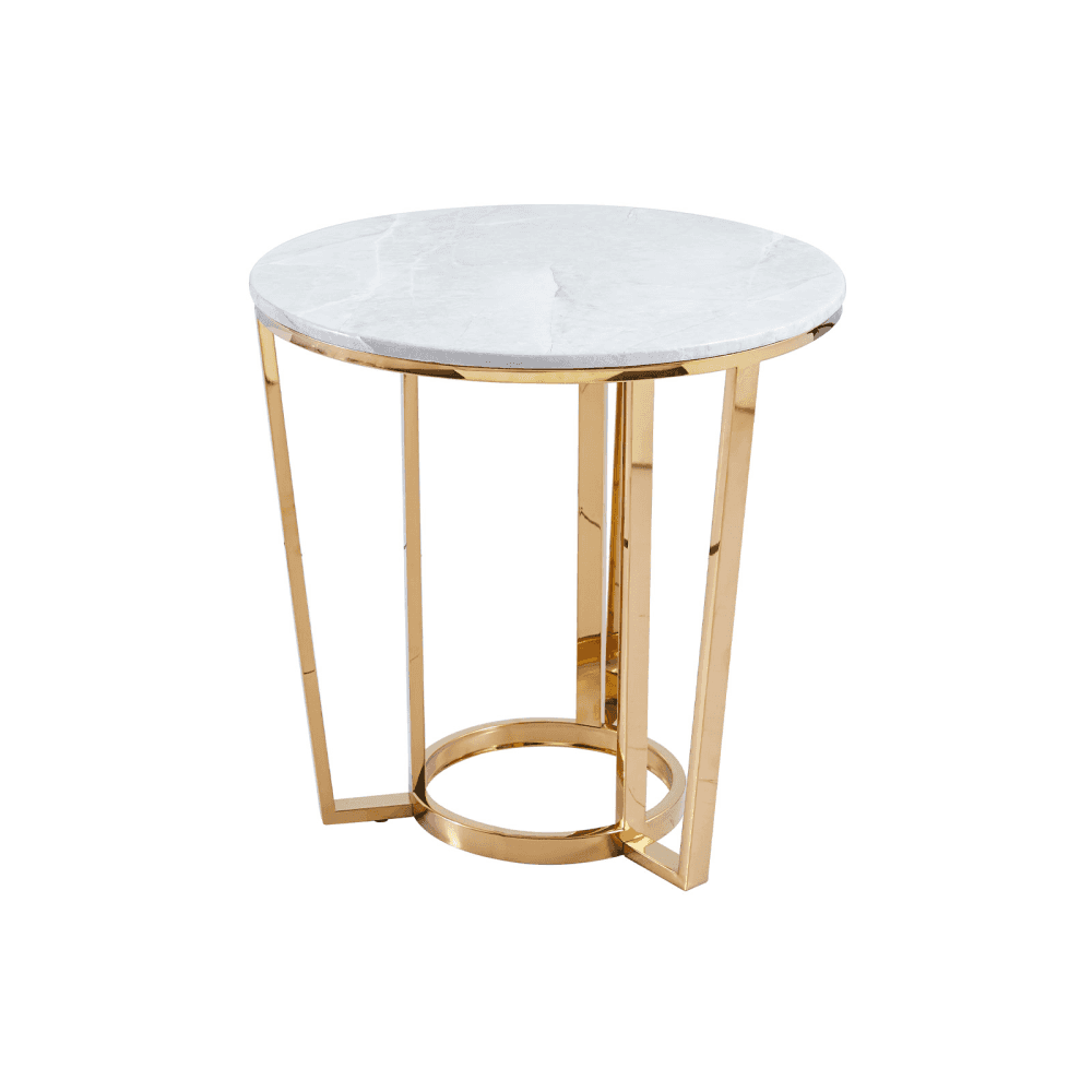 60cm Round Gold End Table with White Faux Marble Top - 2 Parts